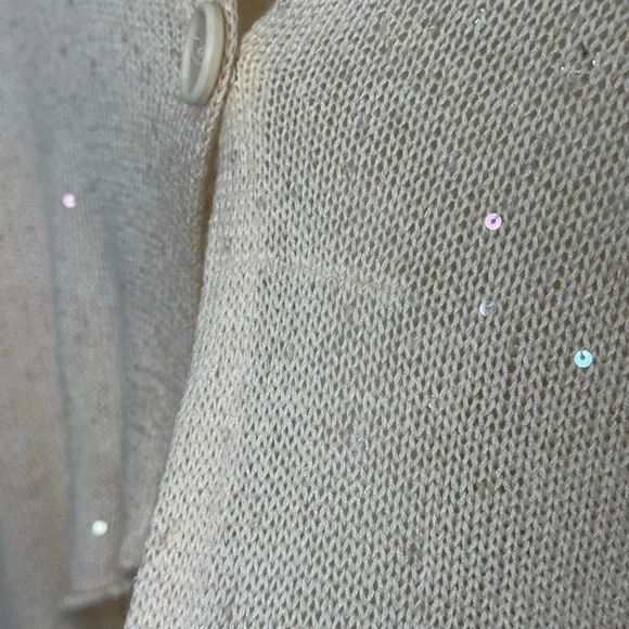 $2.2k Brunello Cucinelli Cream silk Sequin knit cardigan Italy lightweight shawl